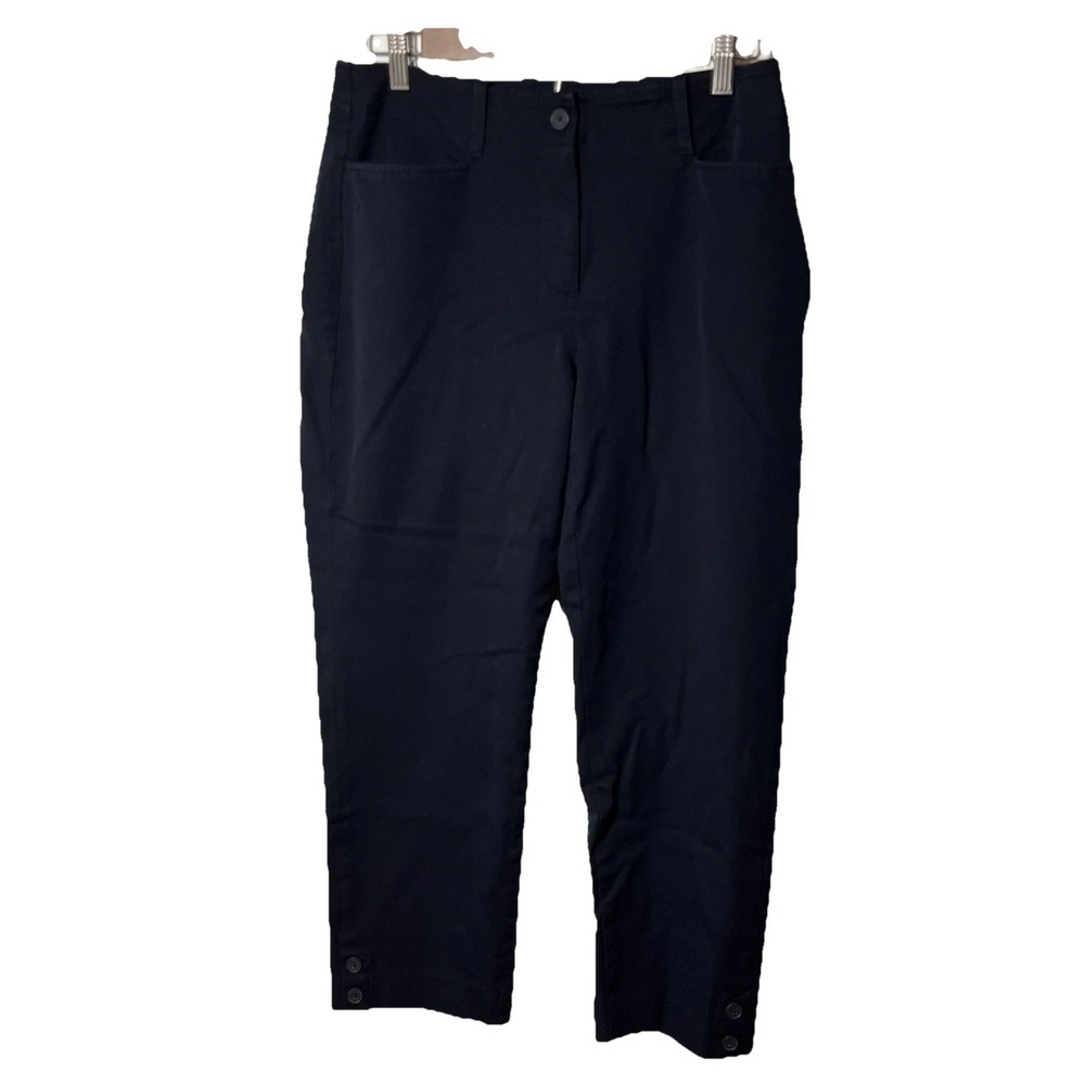 Talbots Curvy Fit Ankle Pants Navy Blue Button Hem Cropped Trousers Womens 6